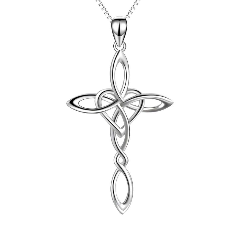 LUHE Womens Cross Necklace Gifts Sterling Silver Religious Irish Infinity Love Heart Irish Celtics Necklace Jewelry Mothers Day Birthday Gifts for Women - Image 1